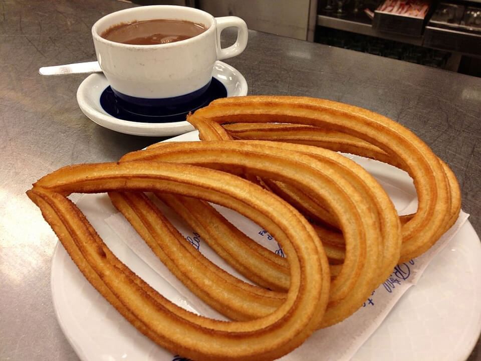 Traditional Madrid Food Churros with chocolate