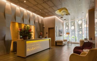 Interior de la recepción y entrada proncipal de los hoteles Bluedoors 