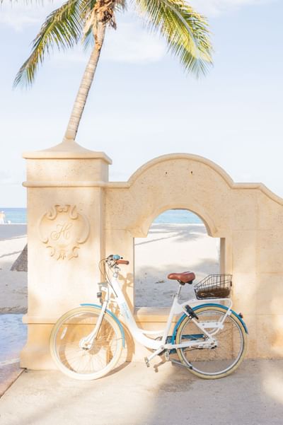 A cycle parked at the boardwalk  near Costa Beach Resort