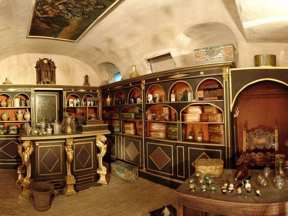 Museum of the History of Medicine with ornate shelves, vintage artifacts, and a painted ceiling near The Guardian Hotel