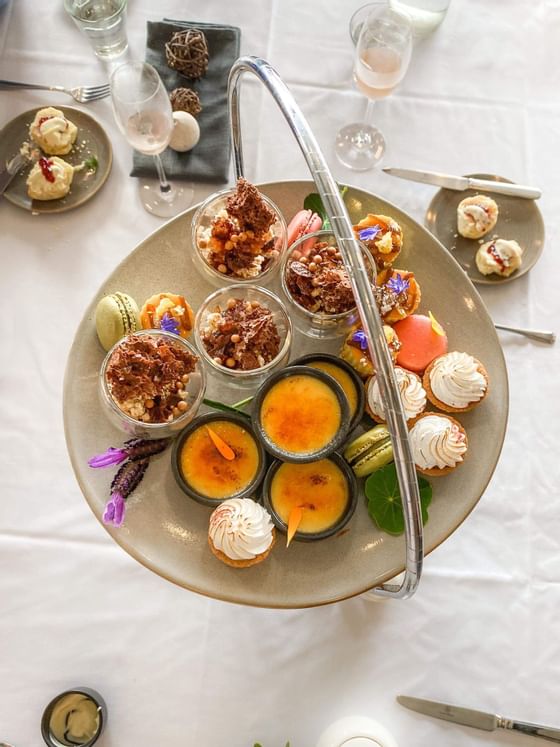 Dessert bucket with champagne glasses at Cradle Mountain Hotel