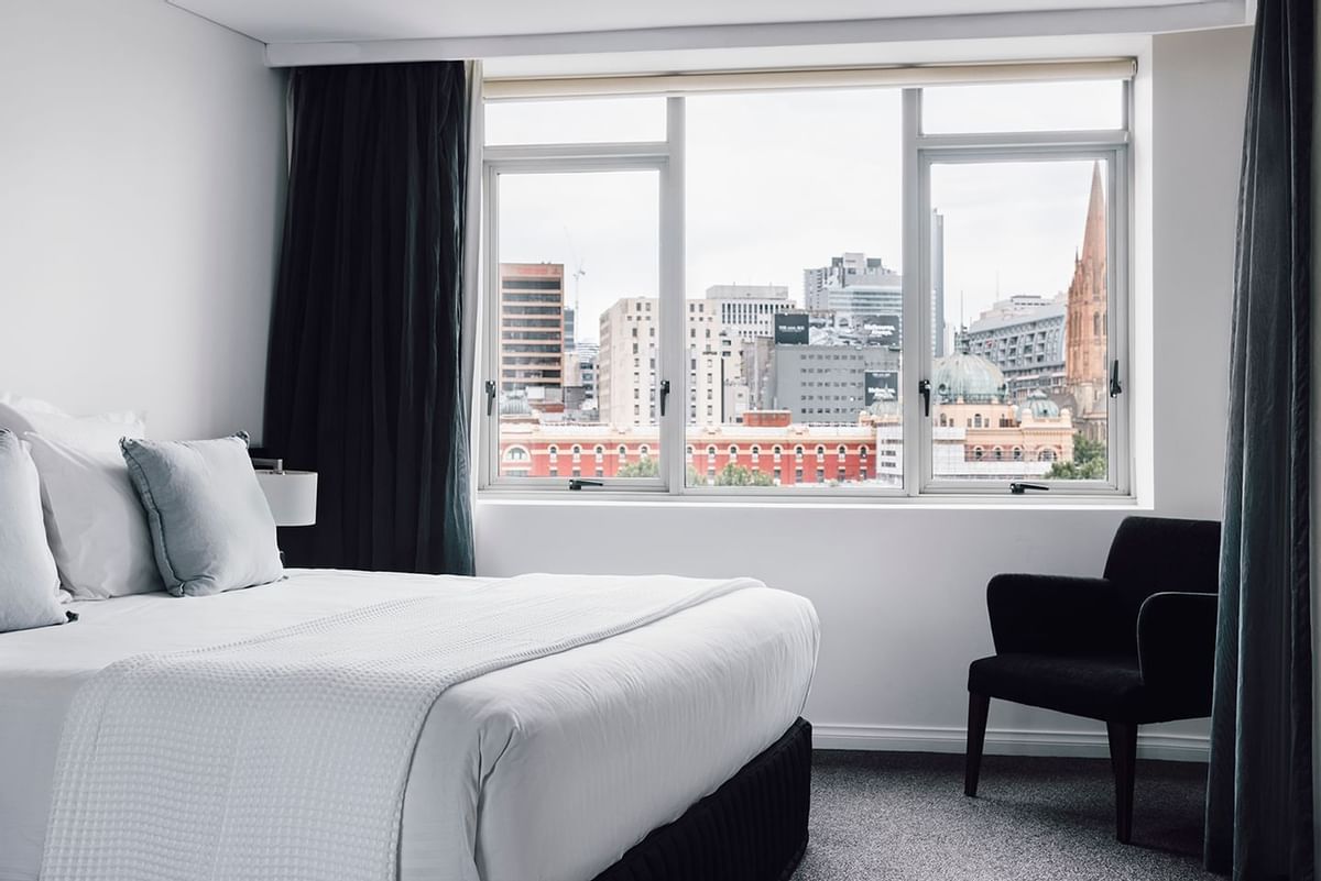 Interior of 1 Bedroom Deluxe Apartment with City & River Views at Quay West Suites Melbourne