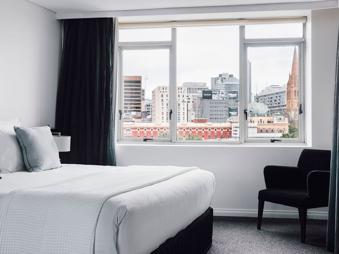 Interior of 1 Bedroom Deluxe Apartment with City & River Views at Quay West Suites Melbourne
