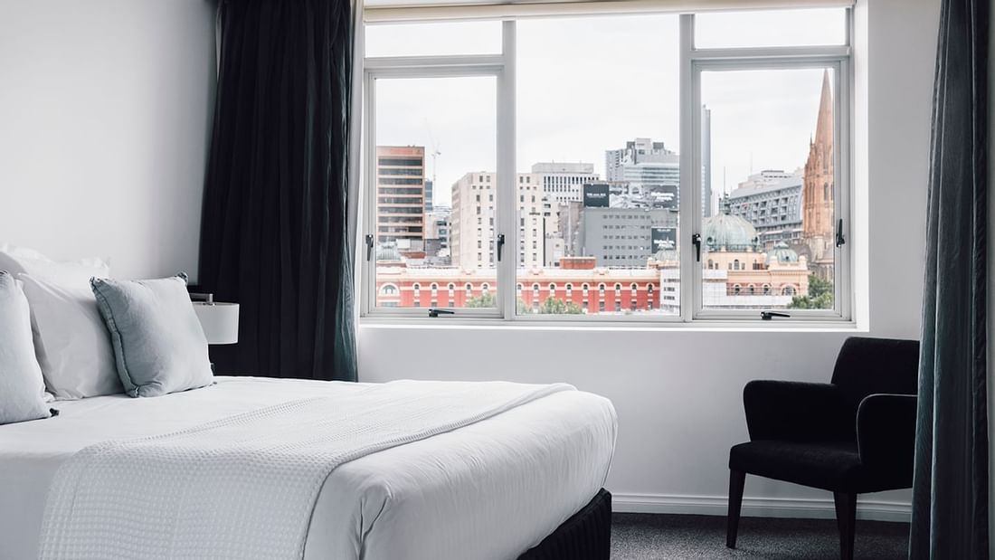Comfortable room with out door view at Sebel Quay West Suite melbourne