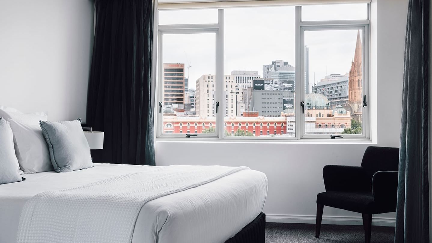 Interior of 1 Bedroom Deluxe Apartment with City & River Views at Quay West Suites Melbourne