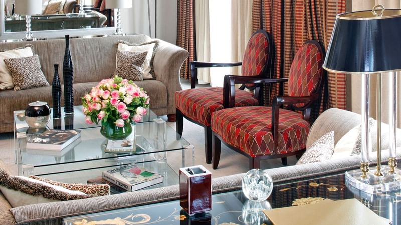 Presidential Suite Livingroom with sofa and coffee table at Warwick Paris Champs Elysées