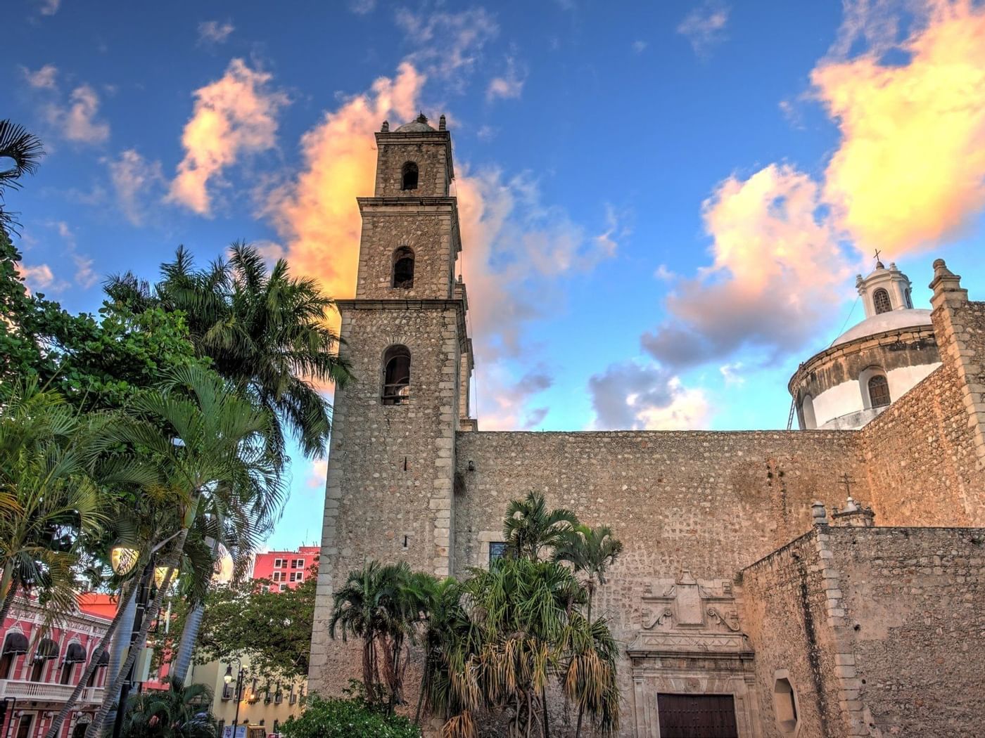 Exterior of oldest Yucatan Cathedral near IOH Freestyle Hotels