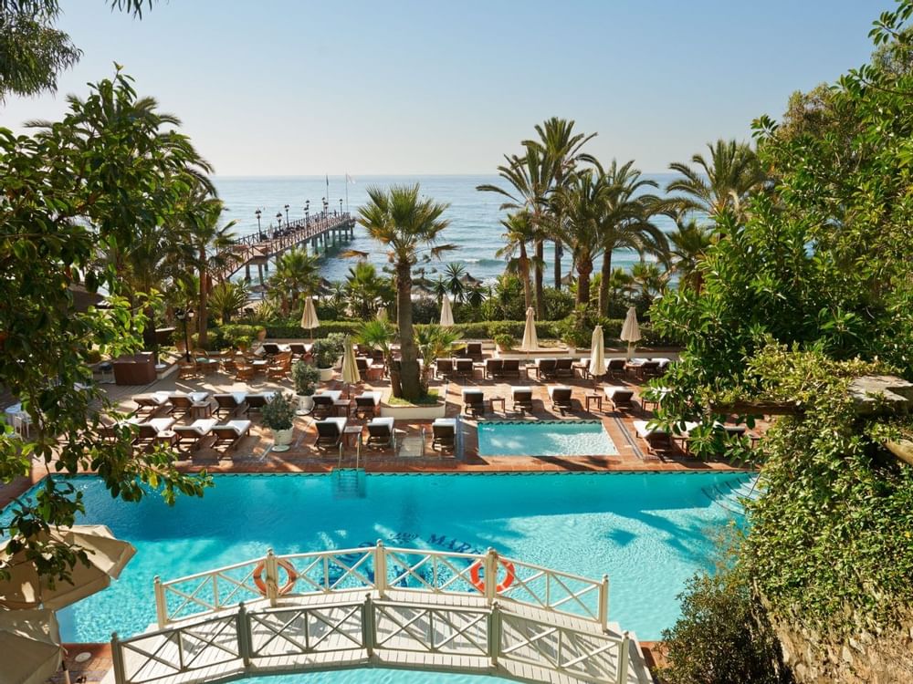 Aerial view of the pool by the beach at Marbella Club Hotel