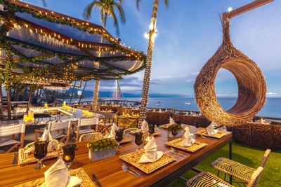 Outdoor dining area in playa los arcos bar restaurant