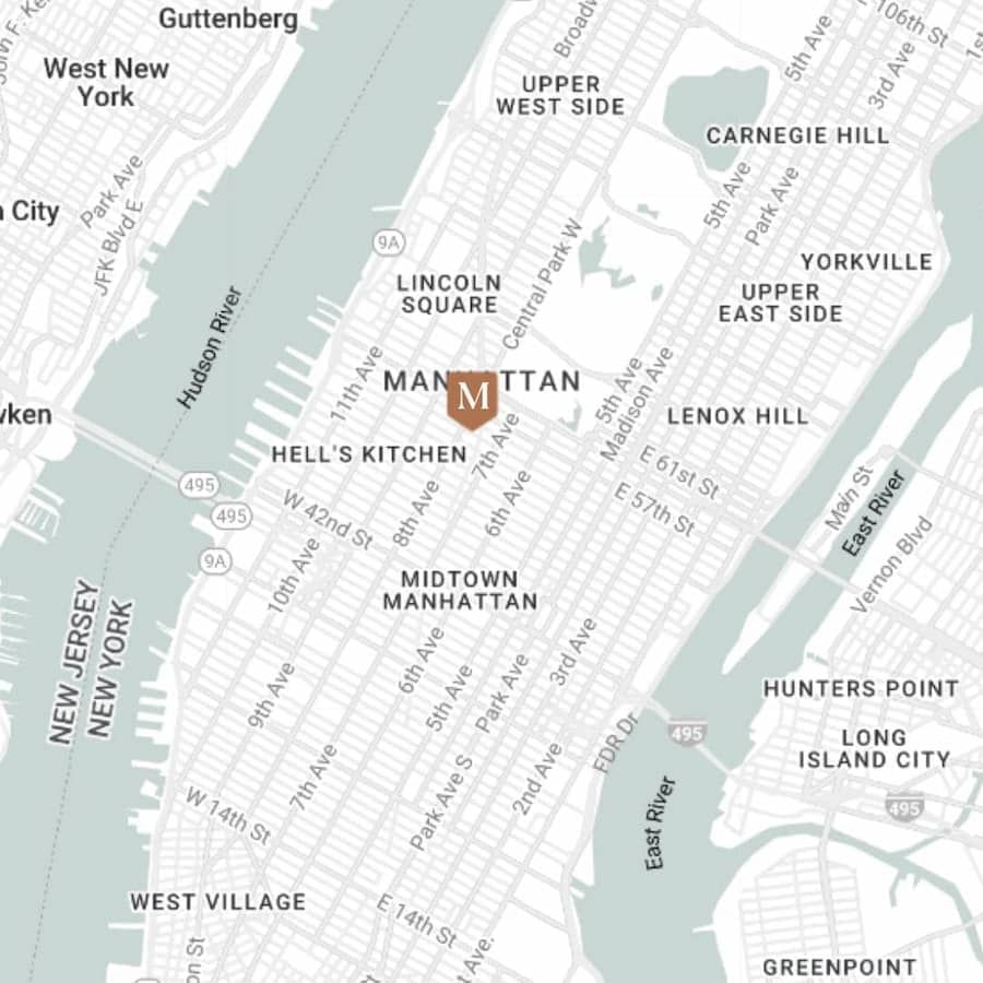 Map of the Moderne Hotel NYC Location in New York