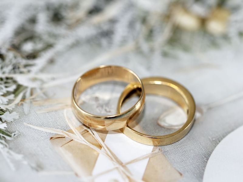 Wedding rings with card at Fullerton Group