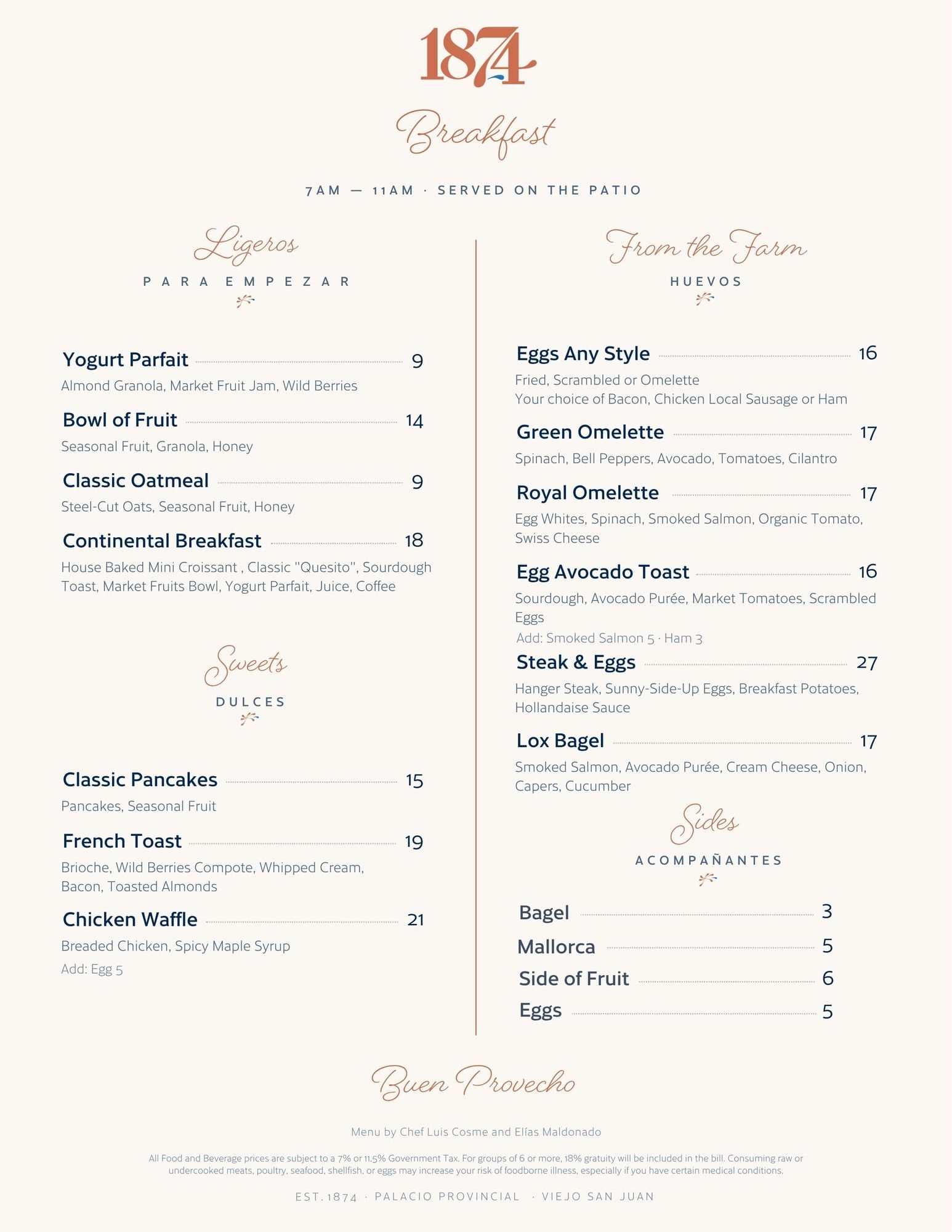 1874 Breakfast Menu items