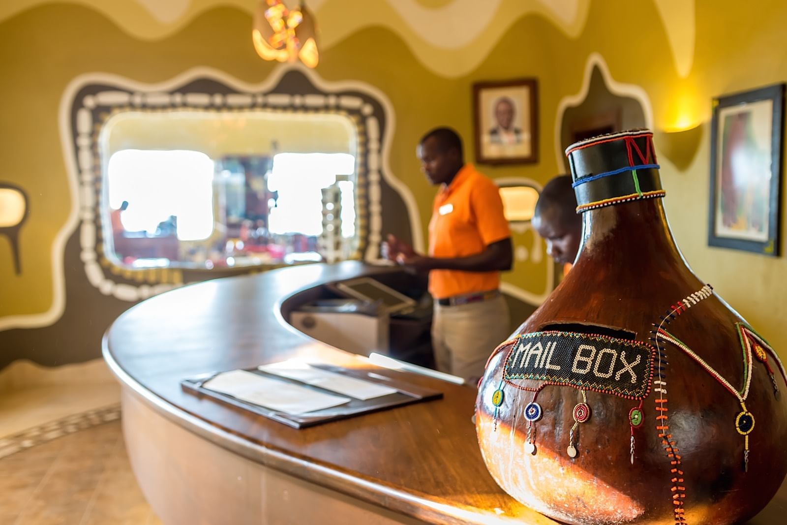 Mail box on table at the reception at Mara Serena Safari Lodge