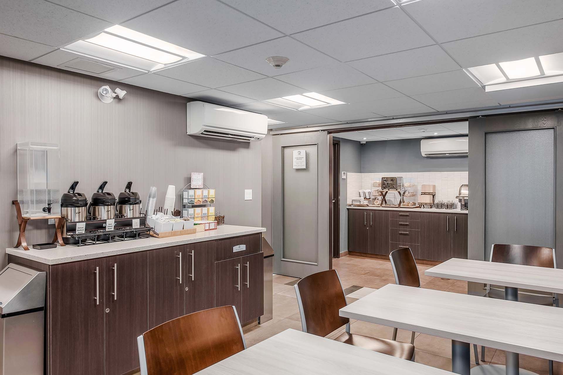 Coffee, tea, and sitting area in the breakfast room