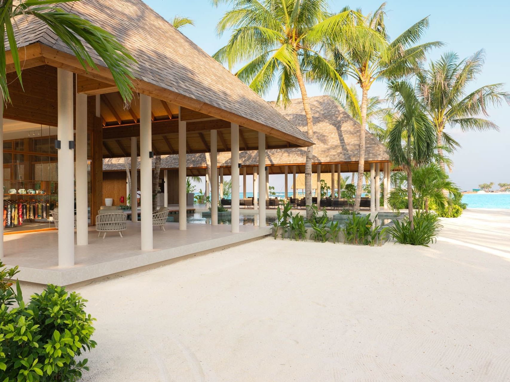 Exterior view of the hotel reception with a sea view at Ananea Madivaru Maldives