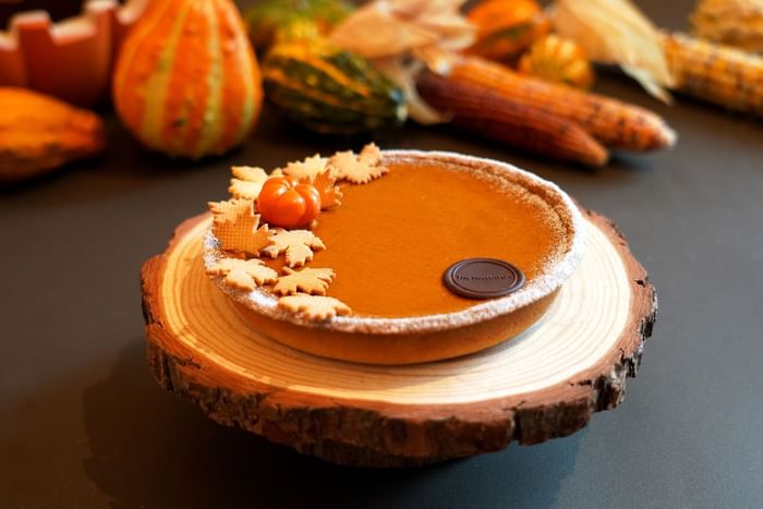 Pumpkin Tart served on a table for Halloween at Fullerton Ocean Park Hotel Hong Kong