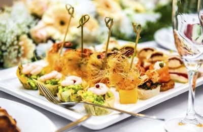 Close-up of appetizers served at an event in Thistle Hotels