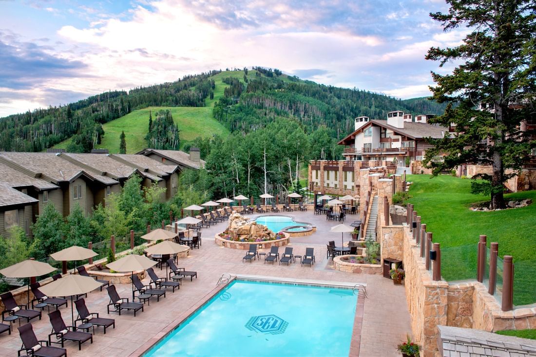 View of the Outdoor Pools and lounges at Stein Eriksen Lodge