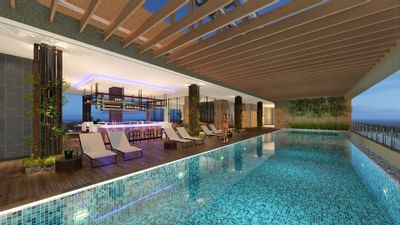 Exterior view of Sunbeds by indoor pool at St Giles Southkey