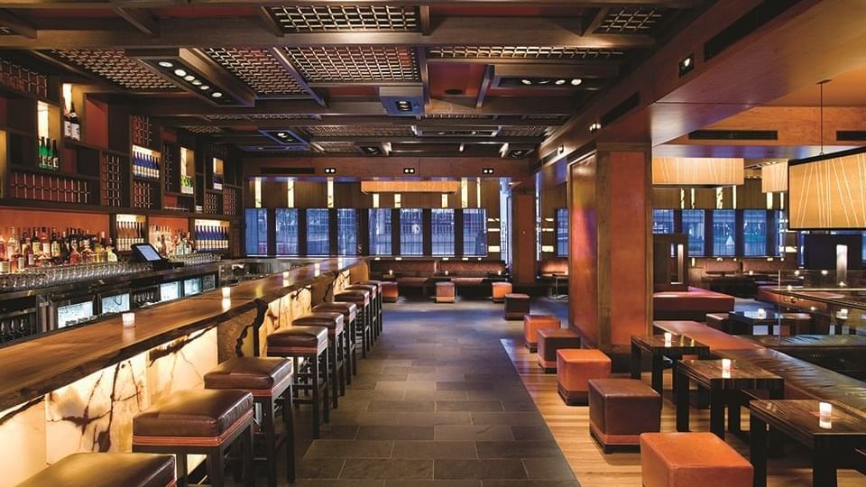 Bar counter & seating area in Nobu at Crown Hotel Melbourne