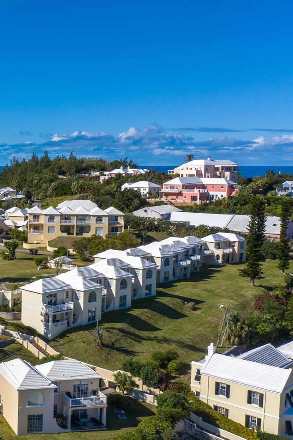 Aerial view of the hotel & sea at St George's Club Bermuda