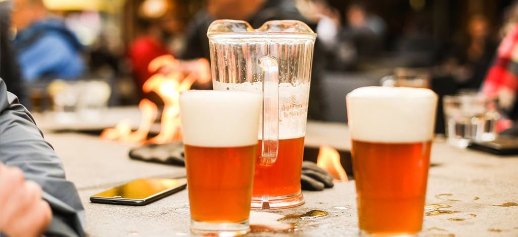 Craft beers on a lively Whistler patio après ride.
