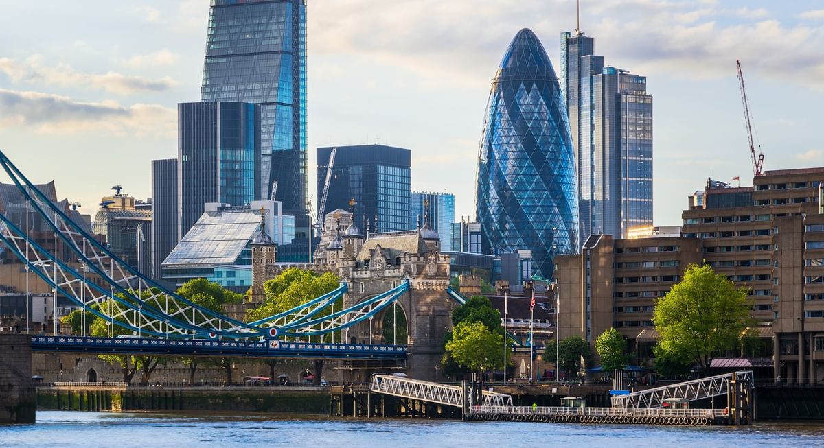 View of London city skyscrapers and the Tower Bridge by the river near The Capital Hotel, Apartments and Townhouse