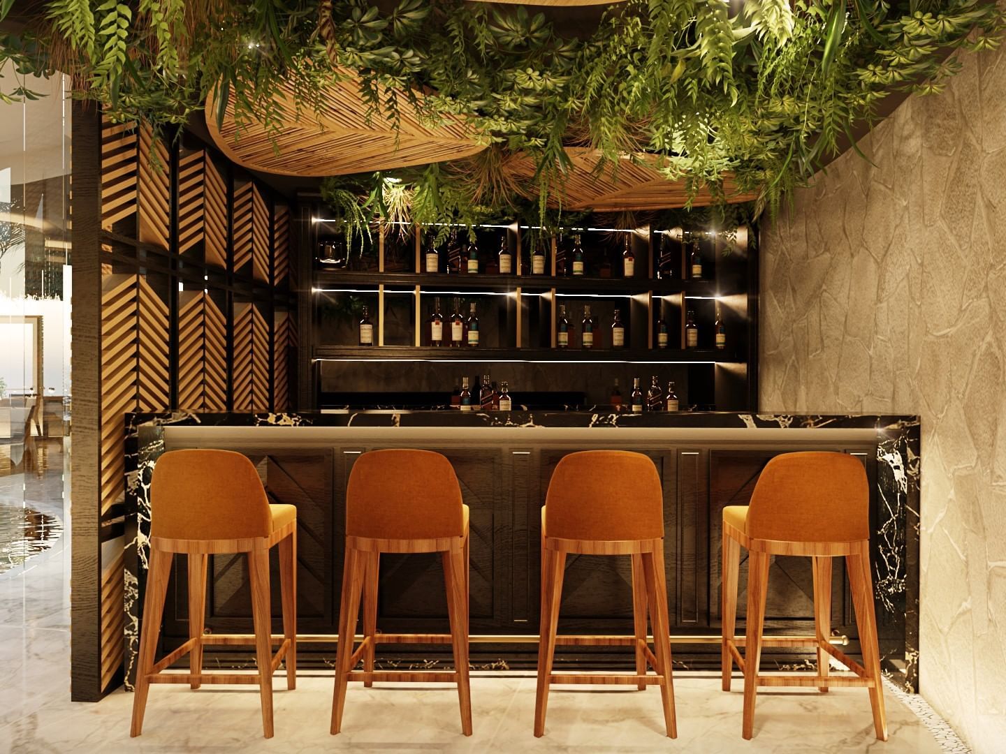 Bar counter with 4 high chairs in Carnivore at La Colección