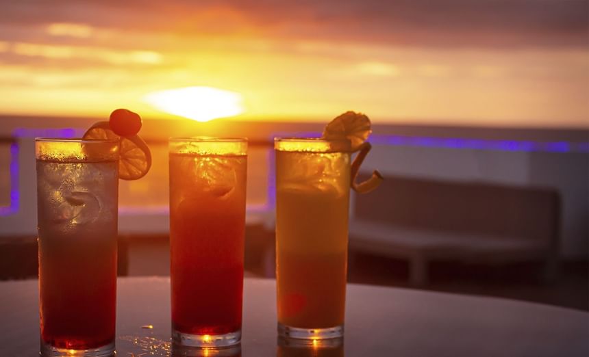 Cocktails served in the Sky Bar Lounge at Plaza Pelicanos Grand Beach Resort