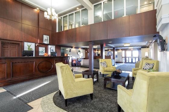 lobby and front desk of the sandman hotel in red deer