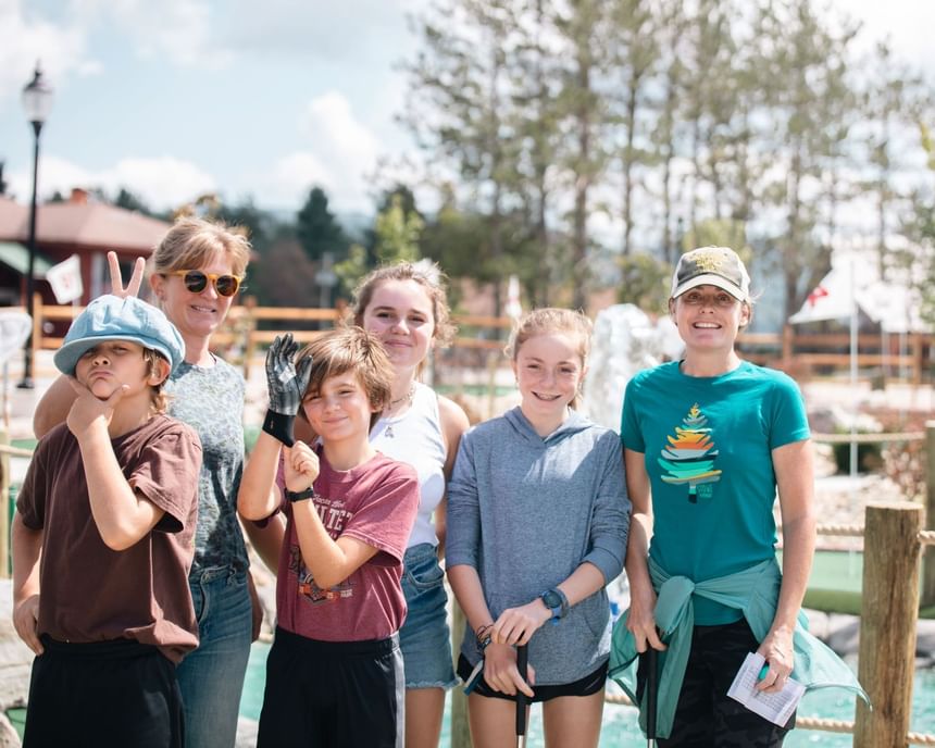 Group portrait of kids in the Mini Golf Course at The Inn at Canaan