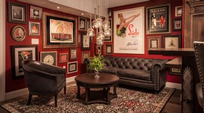 library lounge with cozy sofa and carpet