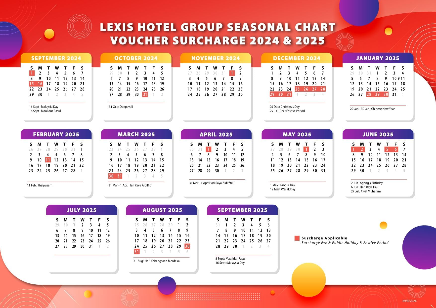 surcharge calendar lexis voucher 2024 & 2025