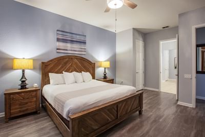 King bed and nightstand with lamp