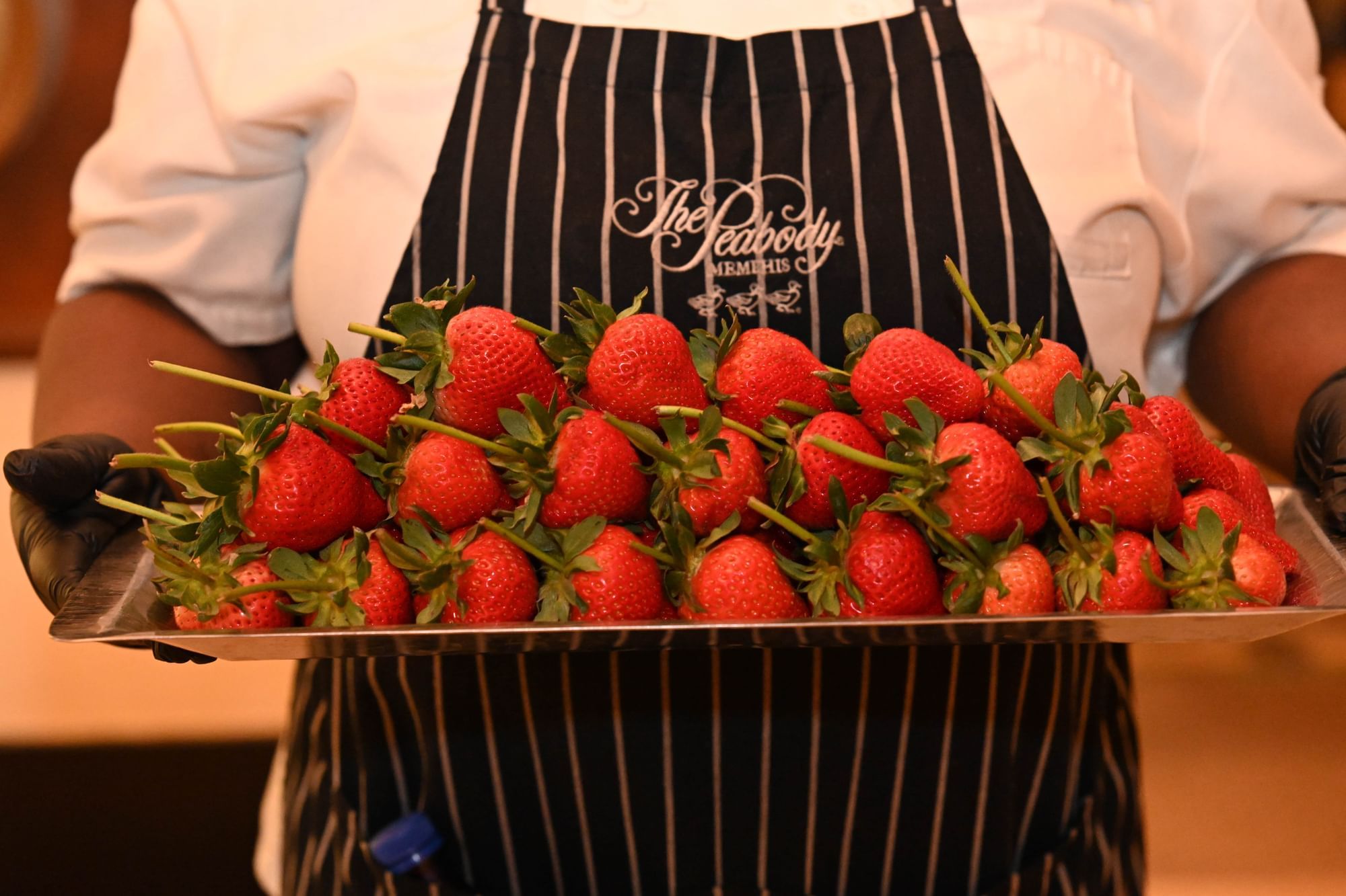 A tray full of delicious strawberries used for the sweetest desserts at the Peabody Hotel in Memphis