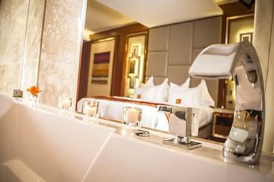 Close up on the vanity sink in bathroom at Hotel Sumaq