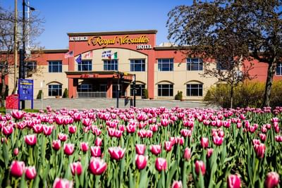 flowers in front of royal versailles auberge hotel