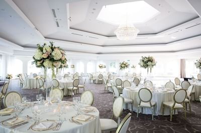 Banquet table set-up in Pavillon Hall at Chateau Vaudreuil