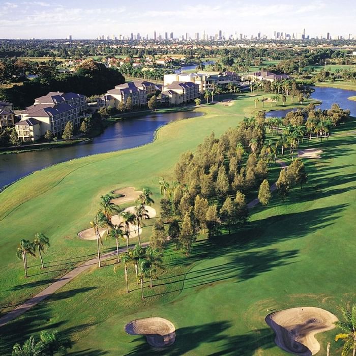 Aerial view of golf area with trees at Mercure Gold Coast Resort