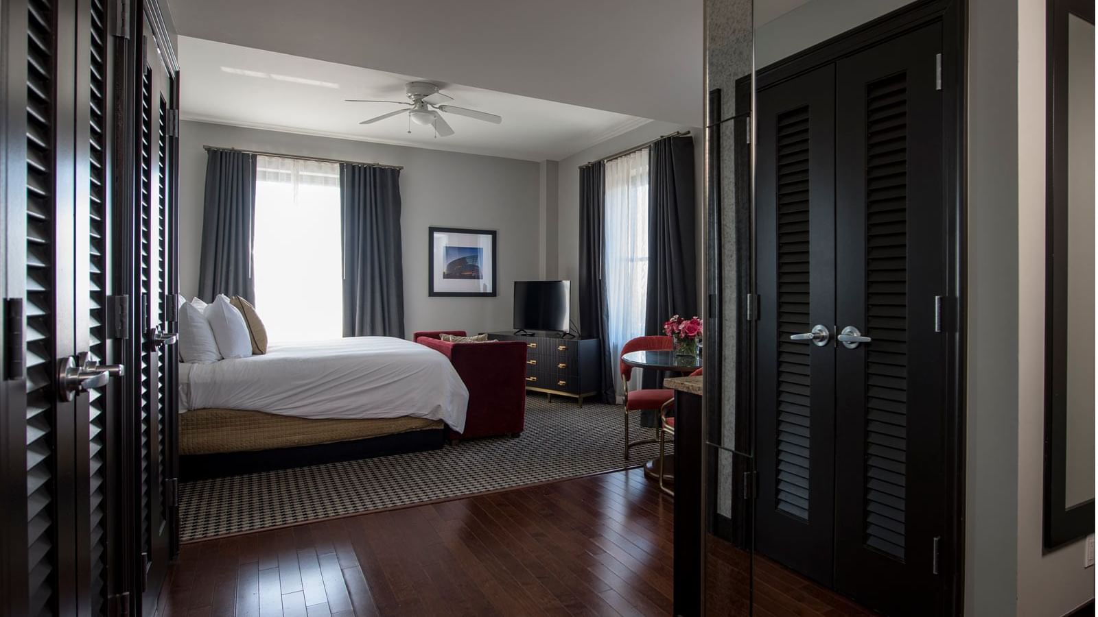 Interior of Luxury King bedroom at The Mayo Hotel
