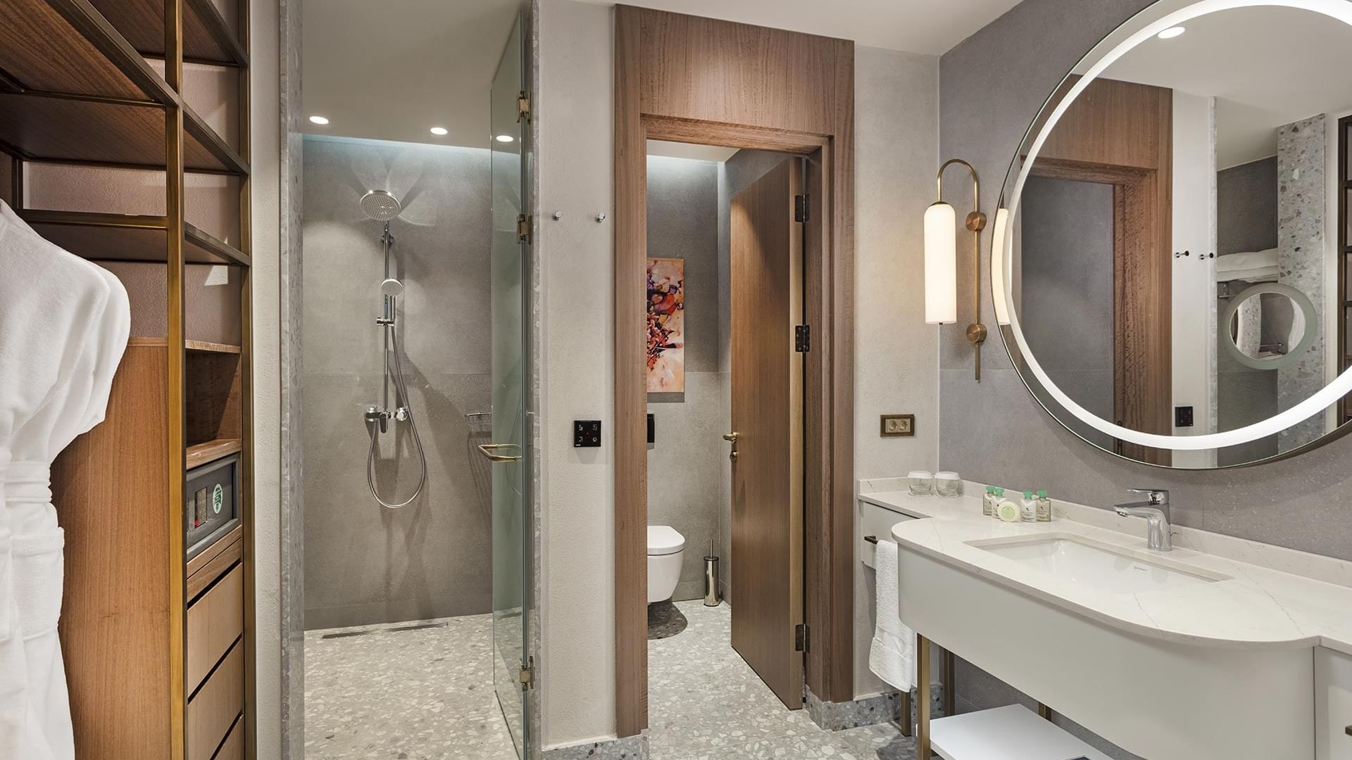 Bathroom with vanity & shower area in Superior Room Sea View at Cullinan Belek