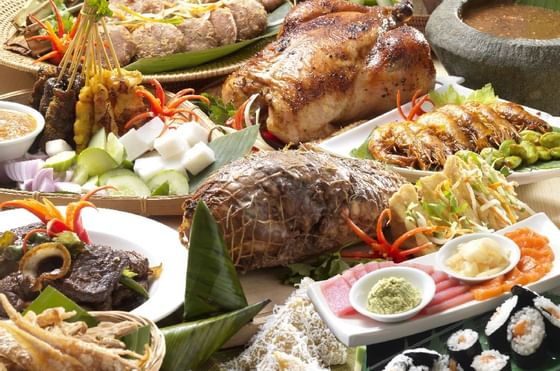 Close up on dishes served in a restaurant at Kuala Lumpur