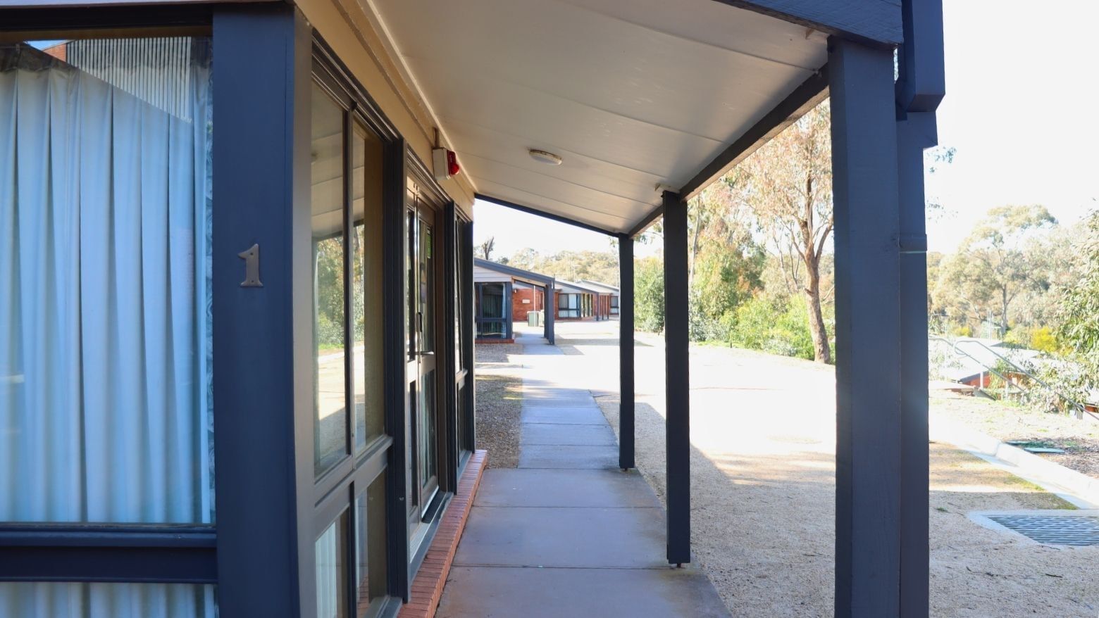 Terraced rooms with windows and walkways at La Trobe University Terraces.