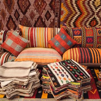 Lounges & pillows on display in Arasta Bazaar near Titanic Port Bakirkoy