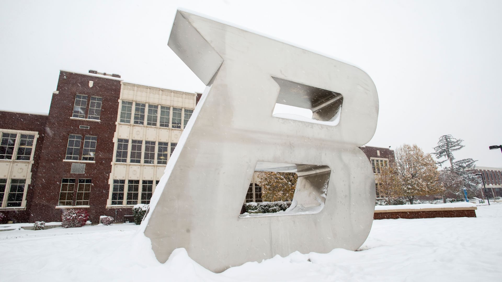 A large B sculpture of Boise at winter near The Grove Hotel