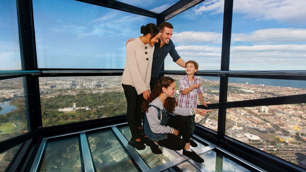 Family enjoying the view from Eureka Skydeck near Quay West Suites Melbourne