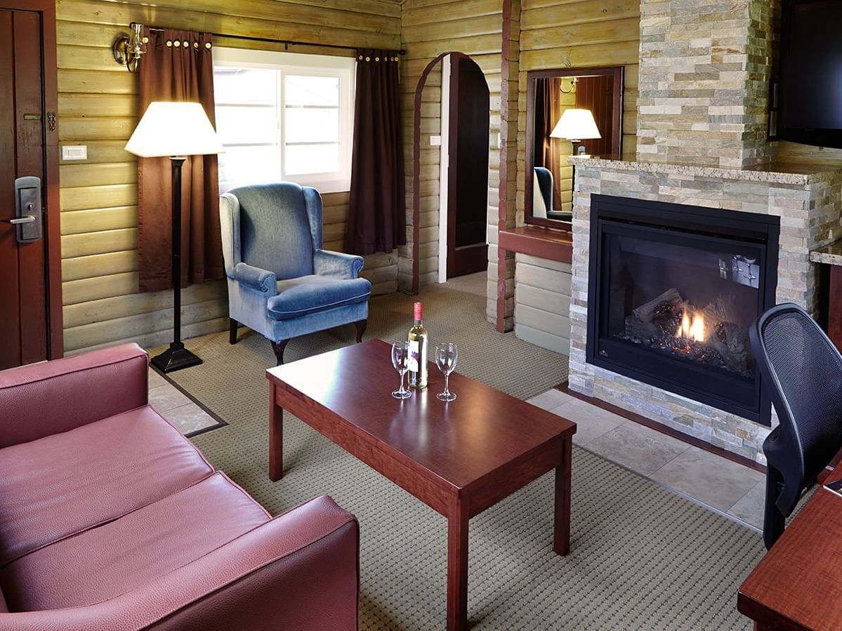 living room with couch and fireplace