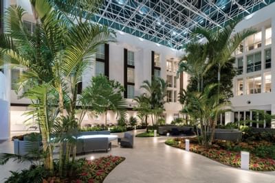 Indoor garden & seating in Arthrex One at Innovation Hotel