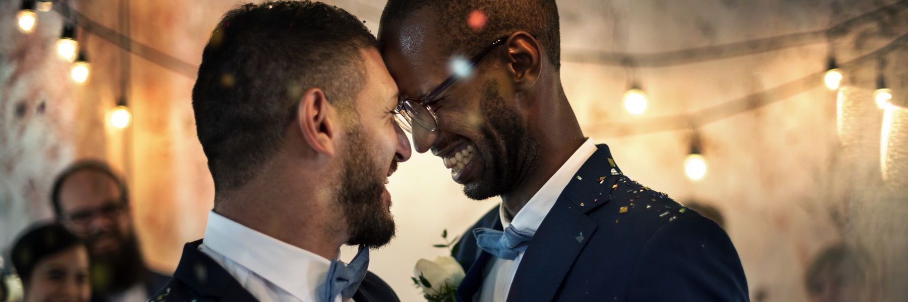 Couple smiling on wedding day