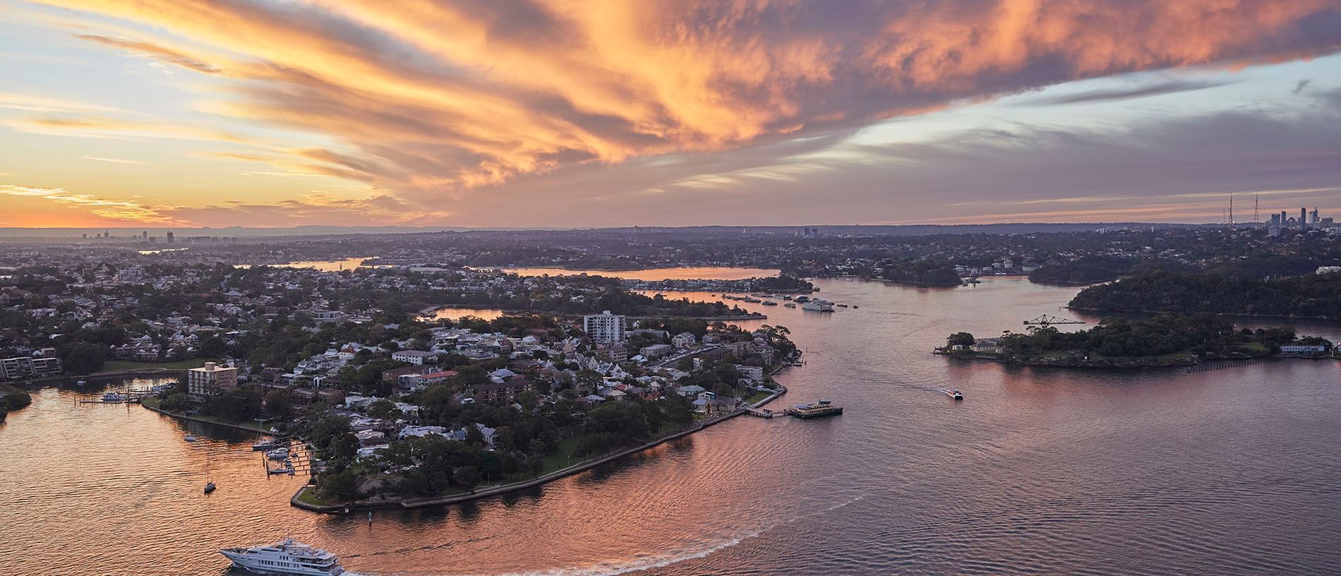 Aerial view of the Sydney city near Crown Towers Sydney